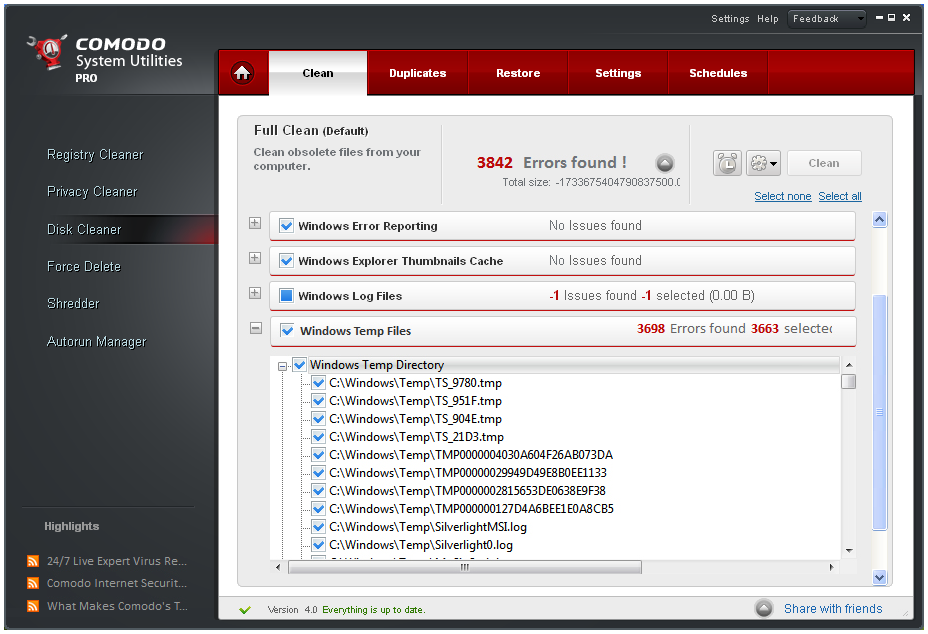 comodo system cleaner